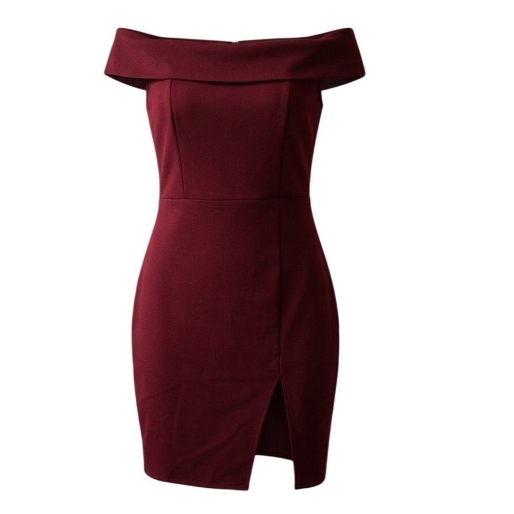 Lulus Womens Burgundy Off Shoulder Bodycon Mini Dress Back Zip Size Small